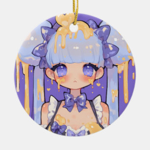 Honey Drip Kawaii Chibi Meisje Keramisch Ornament