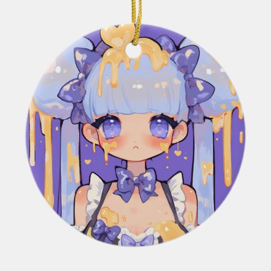 Honey Drip Kawaii Chibi Meisje Keramisch Ornament (Voorkant)