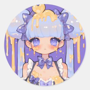 Honey Drip Kawaii Chibi Meisje Ronde Sticker
