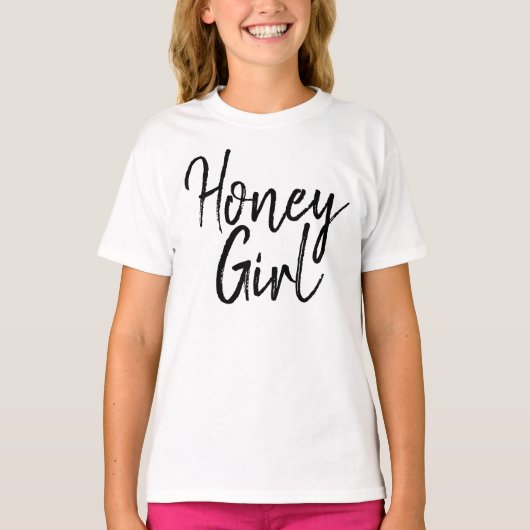 Honey Girl Typography Black & White Girly Kinder T-shirt (Voorkant)