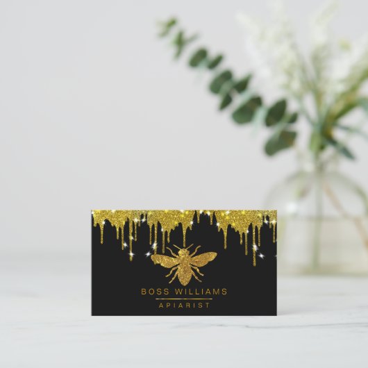 Honey Gold Drids Faux Honey Bee Glitter Business Visitekaartje (Staand voorkant)