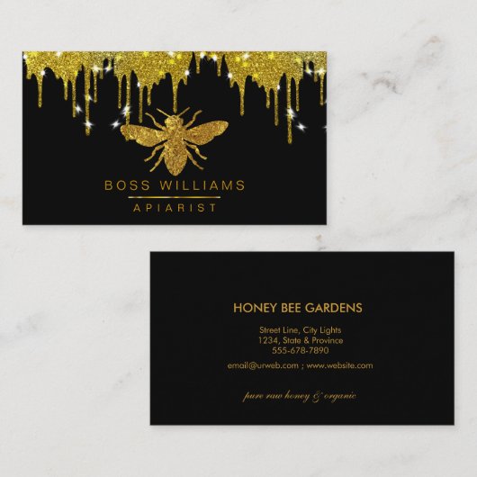 Honey Gold Drids Faux Honey Bee Glitter Business Visitekaartje (Voorkant / Achterkant)