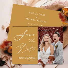 Honey Gold Elegant Script Modern Photo Wedding Save The Date