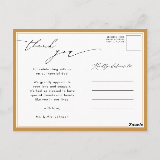 Honey Gold Elegant script Modern Wedding Bedankt Briefkaart (Achterkant)