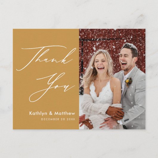 Honey Gold Elegant script Modern Wedding Bedankt Briefkaart (Voorkant)