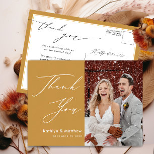 Honey Gold Elegant script Modern Wedding Bedankt Briefkaart