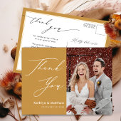 Honey Gold Elegant script Modern Wedding Bedankt Briefkaart