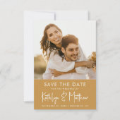 Honey Gold Fun Script Modern Photo Wedding Save The Date (Voorkant)