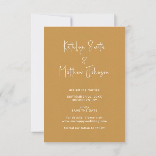 Honey Gold Fun Script Modern Photo Wedding Save The Date (Achterkant)