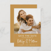 Honey Gold Fun Script Modern Photo Wedding Save The Date (Voorkant / Achterkant)