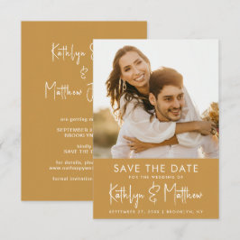 Honey Gold Fun Script Modern Photo Wedding Save The Date