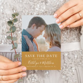 Honey Gold Modern Typography Simple Photo Wedding Aankondigingskaart