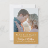 Honey Gold Modern Typography Simple Photo Wedding Save The Date (Voorkant)