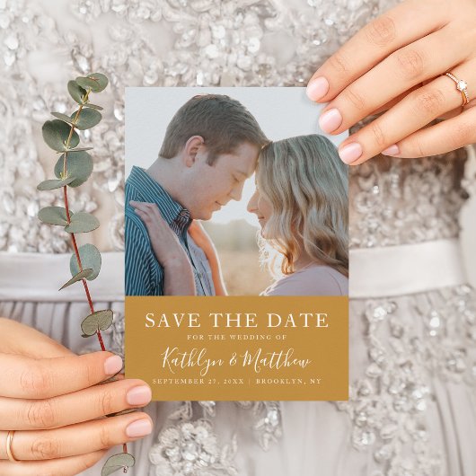 Honey Gold Modern Typography Simple Photo Wedding Save The Date