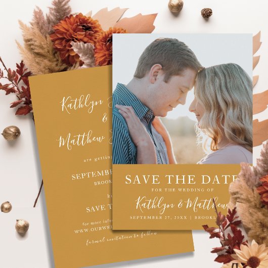 Honey Gold Modern Typography Simple Photo Wedding Save The Date
