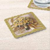 Honey Gold Terrazzo Rozen Trouwpapier Onderzetters (Gebogen)
