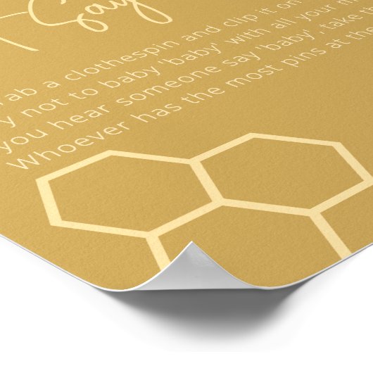 Honey Golden Beige Baby shower Zeg geen Baby Poster (Hoek)