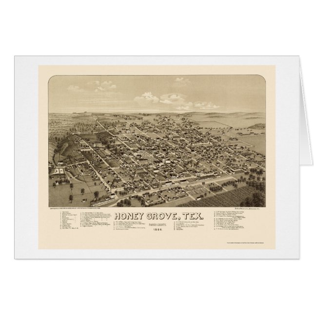Honey Grove, TX Panoramic Map - 1886 (Voorkant Horizontaal)
