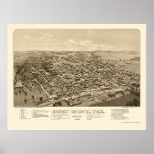 Honey Grove, TX Panoramic Map - 1886 Poster (Voorkant)