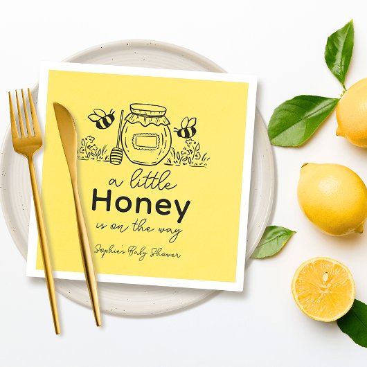 Honey Hand-drawn Jar Bees Yellow Baby Shower Servet