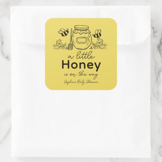 Honey Hand-drawn Jar & Bees Yellow Baby Shower Vierkante Sticker (Tas)