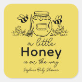 Honey Hand-drawn Jar & Bees Yellow Baby Shower Vierkante Sticker (Voorkant)