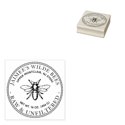 Honey Heraldic Bee Stamp Rubberstempel (Gestempeld)