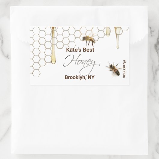 Honey Hexagon Jar Label met Honeycomb en bijen (Tas)