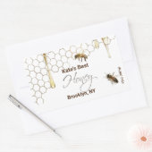 Honey Hexagon Jar Label met Honeycomb en bijen (Envelop)