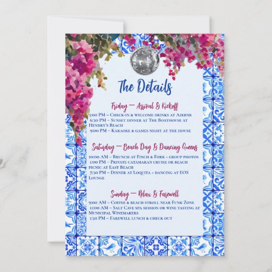 Honey Honey Floral Bachelorette Party Itinerary Kaart (Achterkant)