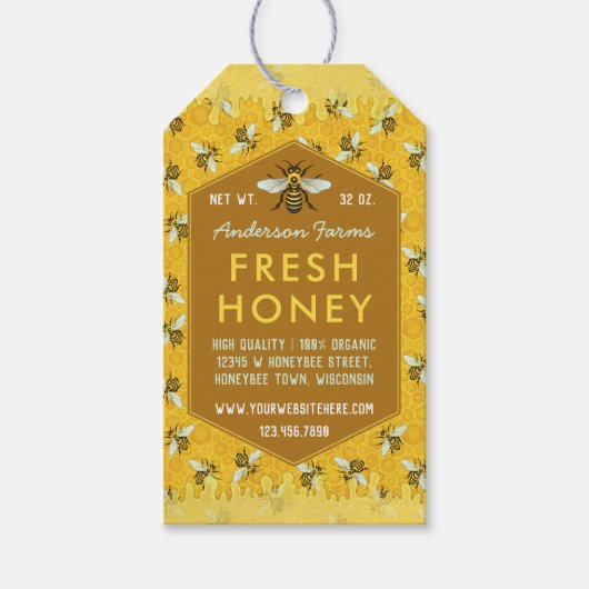 Honey Jar Apiary Jar Labels | Honingraat en bijen Cadeaulabel (Voorkant)