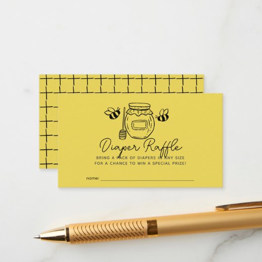 Honey Jar & Bees Baby Shower Diaper Raffle Ticket Informatiekaartje (Voorkant / Achterkant in situ)