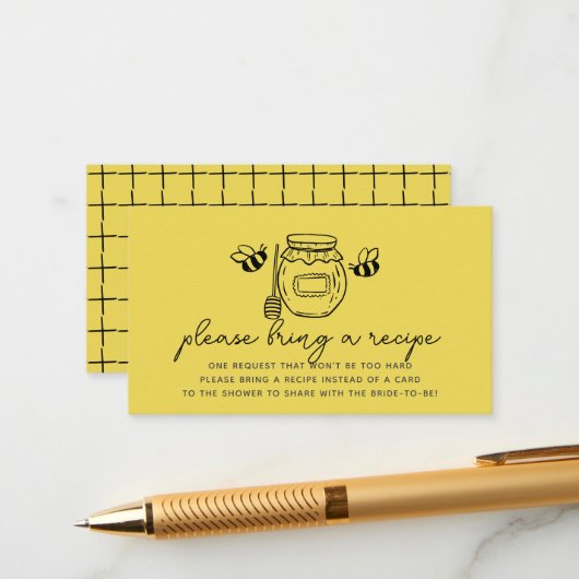 Honey Jar & Bees Bridal Shower Recipe Request Informatiekaartje (Voorkant / Achterkant in situ)