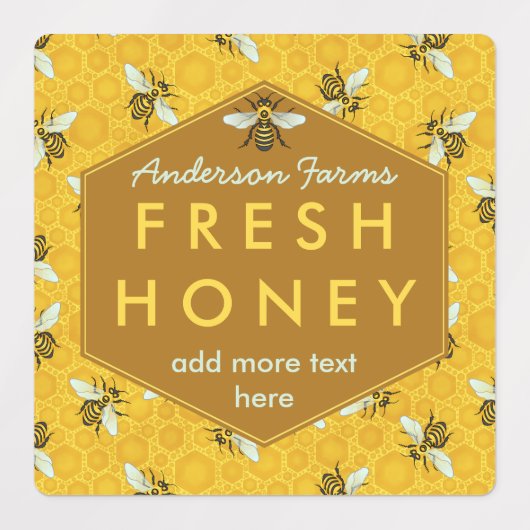 Honey Jar Bees en Honeycomb Apiary Boerderij Busin Labels (Design 2)