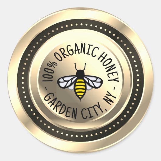 Honey Jar Deksel Label Gold met Bee (Voorkant)