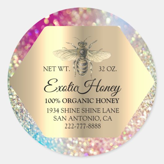 Honey Jar Honeybee Honeycomb Apiary Gold Pink Ronde Sticker (Voorkant)
