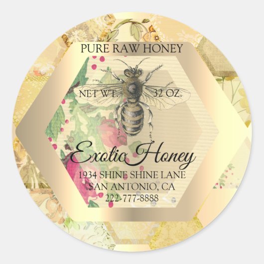 Honey Jar Honeybee Honeycomb Bee Apiary Gold Ronde Sticker (Voorkant)