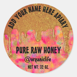 Honey Jar Honeybee Honeycomb Gold Drip Pink Red Ronde Sticker