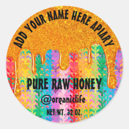Honey Jar Honeybee Honeycomb Gold Drip Rainbows Ronde Sticker