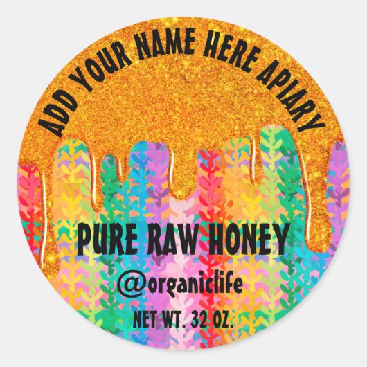 Honey Jar Honeybee Honeycomb Gold Drip Rainbows Ronde Sticker (Voorkant)