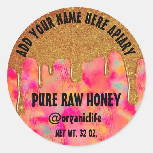 Honey Jar Honeybee Honeycomb Gold Drip Spring Ronde Sticker (Voorkant)