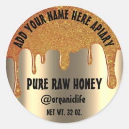Honey Jar Honeybee Honeycomb Gold Drips Modern Ronde Sticker
