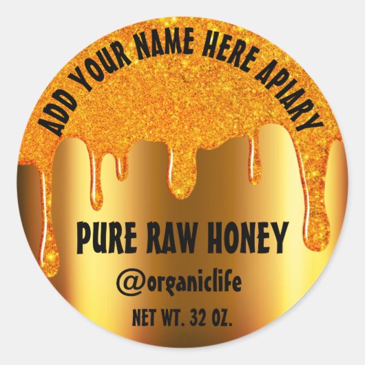Honey Jar Honeybee Honeycomb Gold Drips Social Ronde Sticker (Voorkant)