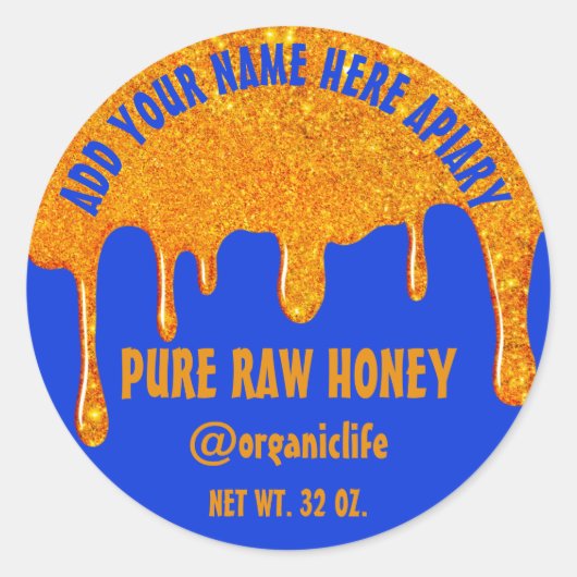 Honey Jar Honeybee Organic Gold Drids Blue Ronde Sticker (Voorkant)