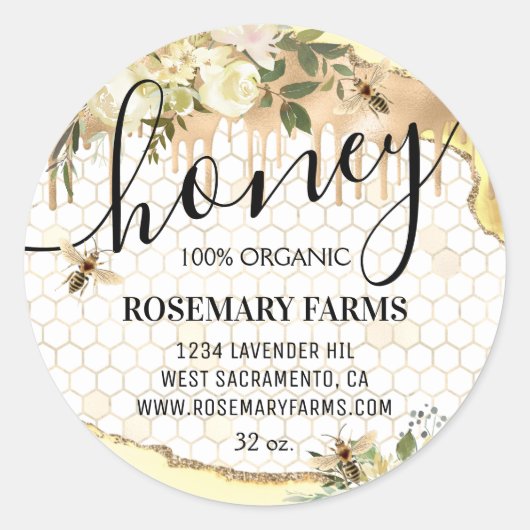 Honey Jar Honeycomb Bee Apiary Food Ronde Sticker (Voorkant)