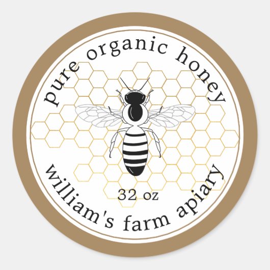 Honey Jar Label Bee Apiary Gouden Honingraat (Voorkant)