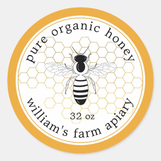 Honey Jar Label Bee Apiary Gouden Honingraat Geel (Voorkant)