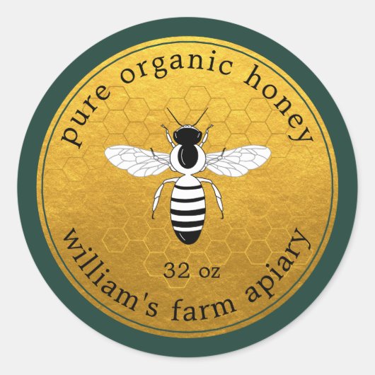 Honey Jar Label Bee Apiary Gouden Honingraat Groen (Voorkant)