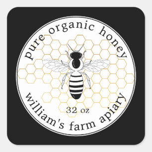 Honey Jar Label Bee Apiary Gouden Honingraat Zwart
