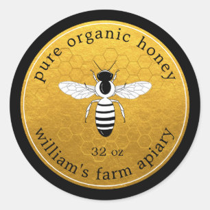 Honey Jar Label Bee Apiary Gouden Honingraat Zwart